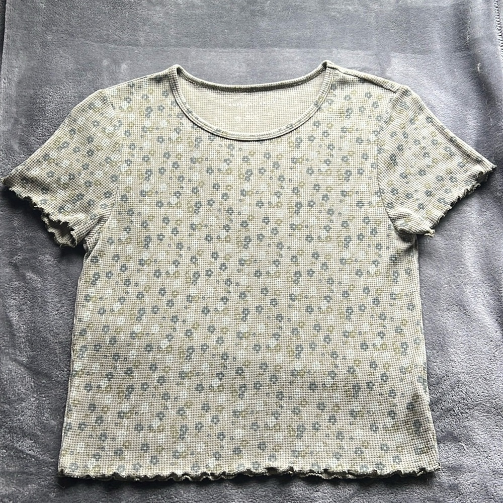 light green/gray floral top